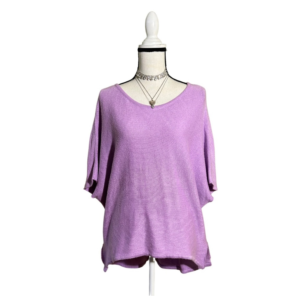 Allen B. by Allen Schwartz Womens Cut Out Hi-Lo Purple Sweater with Side Slits